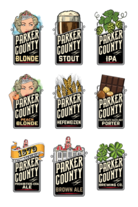 Parker County Brewing Co. tap logos designed by Netta Radice Design, Inc.